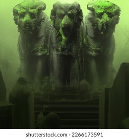 「Cerberus-statue-covered-in-runes-and-moss-ossuary-cemetery-green ...