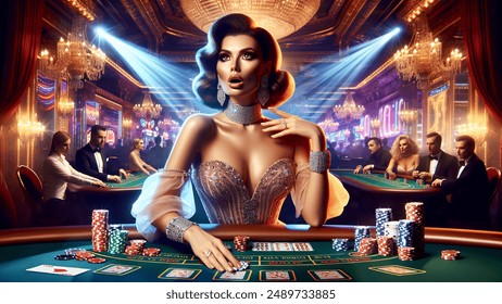 Casino Girl Desi Casino Background Digital AI-generated image
