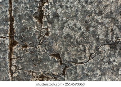 Old aged damaged marble bumpy uneven blocks. Trip pitted grunge granite tile cobble. Cragged grimy retro cranny frayed run track. Crannied dirtied shabby smashed gaping rustic big holes for 3d design
