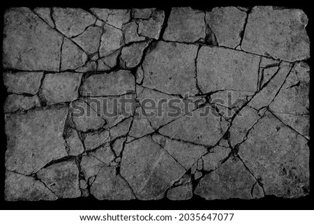 Old aged damaged marble bumpy uneven blocks. Trip pitted grunge granite tile cobble. Cragged grimy retro cranny frayed run track. Crannied dirtied shabby smashed gaping rustic big holes for 3d design