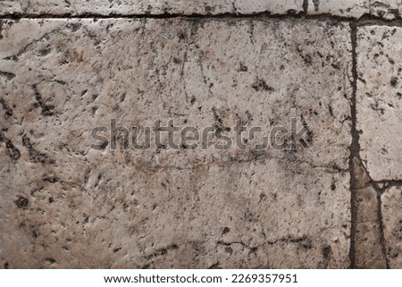 Old aged damaged marble bumpy uneven blocks. Trip pitted grunge granite tile cobble. Cragged grimy retro cranny frayed run track. Crannied dirtied shabby smashed gaping rustic big holes for 3d design