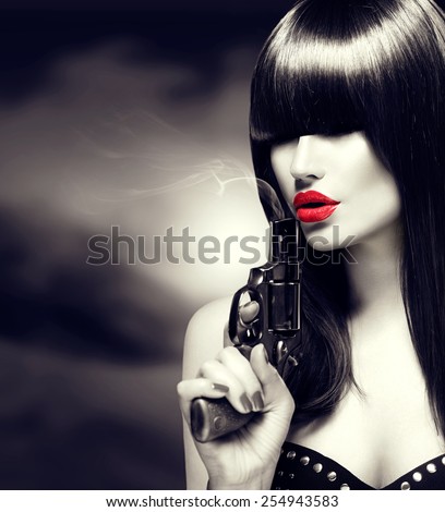 .y Model Woman Gun Black White Stock Photo (Edit Now 