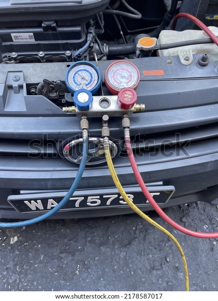 01 July 2022 - Klang,\
Malaysia : Refrigerant Manifold Gauge Set Air Conditioning Tools.\
The ac manifold gauge set is designed to connect two ac manifolds\
together.