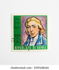 01.03.2021 Istanbul Turkey. Guinea Republic Postage Stamp. Circa 1972. The Fight For Measles And Smallpox Control. Edward Jenner