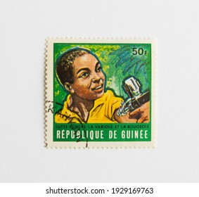 01.03.2021 Istanbul Turkey. Guinea Republic Postage Stamp. Circa 1972. The Fight For Measles And Smallpox Control. Vaccination Boy