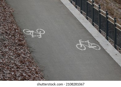 01.15.2022 Wroclaw, Poland, People Are Riding The Bike Path By Bike In Winter.