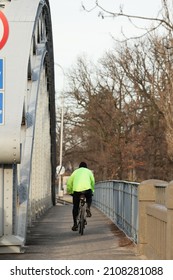 01.15.2022 Wroclaw, Poland, People Are Riding The Bike Path By Bike In Winter.