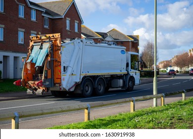 01/29/2020 Gosport, Hampshire, UK A Rubbish Bin Collection Lorry Or Rubbish Lorry On The Road Moving