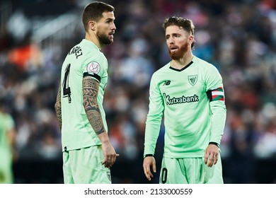 02 March 2022; Mestalla Stadium, Valencia, Spain; Copa Del Rey, Valencia CF Versus Athletic Club; Inigo Martinez And Iker Muniain Of Athletic Club