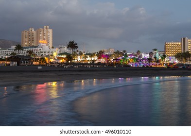 02 October 2016 Playa De Las Americas, Tenerife, Nightlife View Of Playa De Las Americas Beach