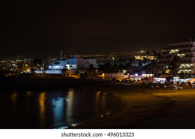 02 October 2016 Playa De Las Americas, Tenerife, Nightlife View Of Playa La Pinta Puerto Colon