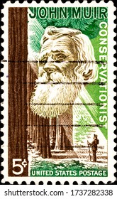 02.09.2020 Divnoe Stavropol Territory Russia Postage Stamp United States 1964 John Muir And Redwood Forest Portrait Of A Man Against A Forest