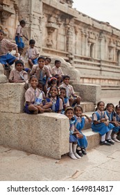 02/14/2018  Hampi India  Indian Students On An Excursion To The Old Ruins Of The City. Class School Uniform  Boys Girls Friends Friendship Happy Cheerful Childhood Pupils Schoolchild
