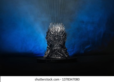 03.03.2019 - The Model Of Throne As In Game Of Throne At A Bright Blue Smoked Background