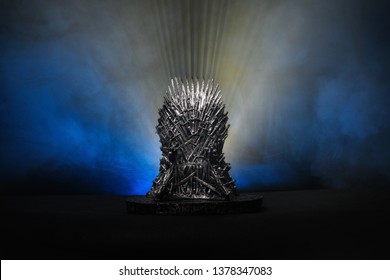 03.03.2019 - The Model Of Throne As In Game Of Throne At A Bright Blue Smoked Background