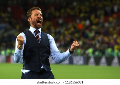 03.07.2018. MOSCOW, Russia:Gareth Southgate celebrates victory at end of the Round-16 Fifa World Cup Russia 2018 football match between COLOMBIA VS ENGLAND in Spartak Stadium.