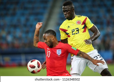 03.07.2018. MOSCOW, Russia:RAHEEM STERLING, DAVINSON SANCHEZ  in action during the Round-16 Fifa World Cup Russia 2018 football match between COLOMBIA VS ENGLAND in Spartak Stadium.