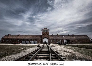 Oświęcim/Poland - 03/07/2019: Main Entrance Of Auschwitz II.