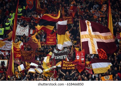 04.04.2017. Stadio Olimpico, Rome, Italy. Tim Cup, Semifinal Football. Roma Versus Lazio. As Roma Fans And Supporters In Action During The Match.