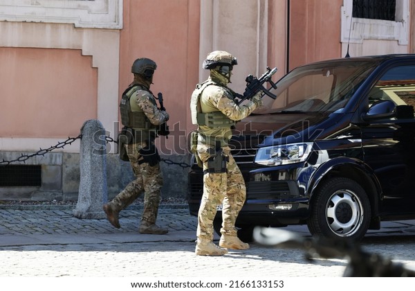 05.25.2022 wroclaw, poland,\
A combat team of police counter-terrorists during an action during\
an exercise.