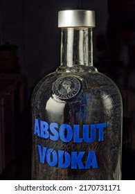 06 21 2022 Old Bottel Of Absolut Vodka Blue Studio Shot Lokgram Kalyan Maharashtra India.