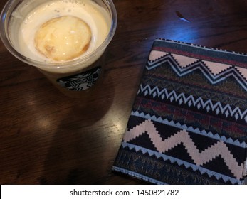 06 July 2019; Nonthaburi Thailand: Top View Of Starbucks Float Coffee At Starbucks Cafe Coffee Shop.