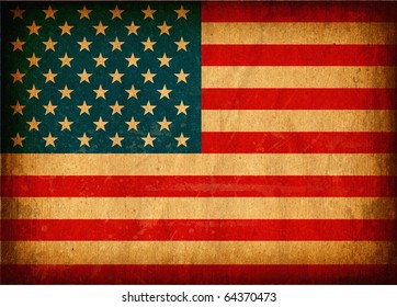 06 Old grunge flag of United States of America with original color, on damaged paper