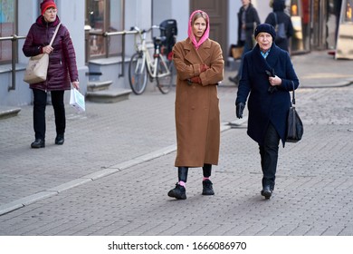 06-03-2020 Riga, Latvia People Walking In City Park.