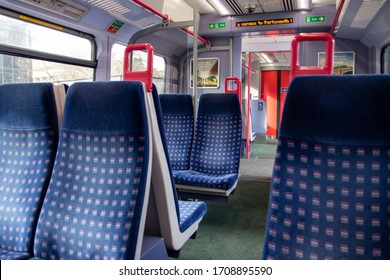 06/06/2019 Portsmouth, Hampshire, UK Empty Seats On The Inside Of A British Train Carriage