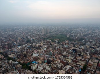 06:15 AM, August 19, 2018. Shahdara, Delhi, India. Early Morning Extreme Wide Drone View Of A District In Indian Capital, Delhi.