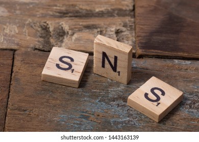06-17-2019 seoul korea studio. SNS wood letters on wooden board - Shutterstock ID 1443163139