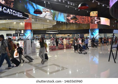 Cancún/Mexico- 06/29/2019: Ticketed Passengers Walk Through Duty Free Shops At Cancún International Airport