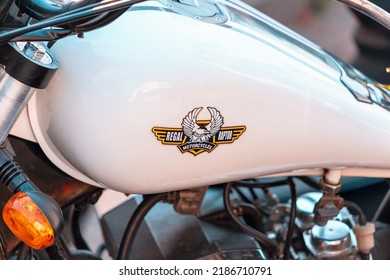 07 July 2022, Antalya, Turkey: Harley-Davidson American Vintage Motor Bike. Close-up On A Company Logo Brand On A Fuel Tank