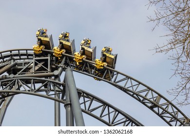 07.04.2019 Alton Towers Resort, UK. The Smiler Rollercoaster At Alton Towers Theme Park In Staffordshire.