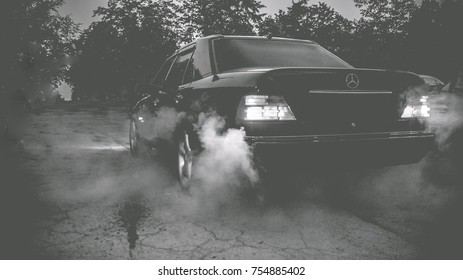 07/05/17 .Chisinau, Moldova.  Smotra Offline Event. Mercedes Drifting Clouds, Burnout On Street.  Illustrative Editorial . 