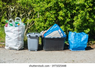 07.05.21 Moss Bank, St Helens, Merseyside, UK. Domestic Waste And Rubbish Left Outside Waiting To Be Collected