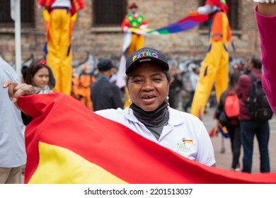 «Bogotá, Colombia»; 07.08.2022: Afro Woman Wears Cap With The Word 