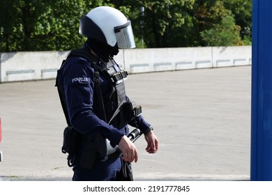 08.06.2022 Wroclaw, Poland, A Policeman Of The Prevention Department On The Security Of A Sports Event.