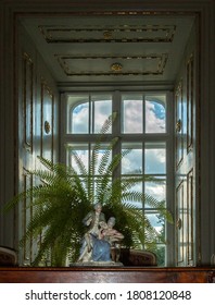 08/28/2020. Humenné Rococo Porcelain Sculpture Couple In Love Hiding Under Ferns In The Vihorlát Museum. The Renaissance Building Offers A Look Back At The Culture Of The Nobility.