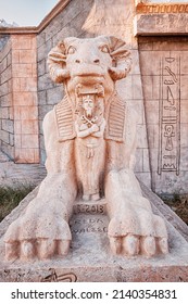 09 January 2022, Hurghada, Egypt: Restored Alley Of Karnak Sphinxes With A Goat's Head, Copied From Luxor