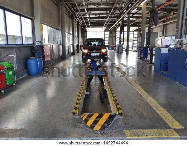 09 July 2019 Istanbul, Turkey: TUVTURK  vehicle\
inspection station is the place where annual periodic inspections\
of vehicles are carried out