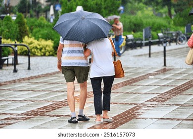 09.10.2024 mielno, poland, People under umbrellas during rain and wind on the promenade. - Powered by Shutterstock