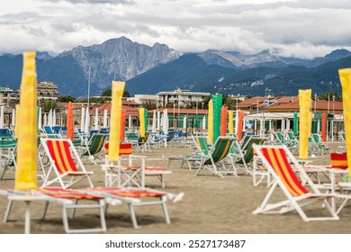 09.18.2024 Italy, Lido di Camaiore Full of sunbeds empty beach - Powered by Shutterstock