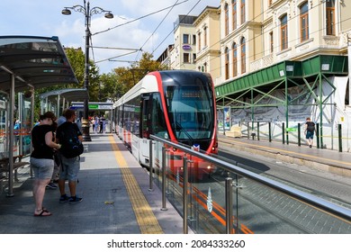 09-22-2015, Istanbul, Turkey, Modern Tram On A City Street