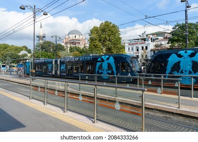 09-22-2015, Istanbul, Turkey, Modern Tram On A City Street