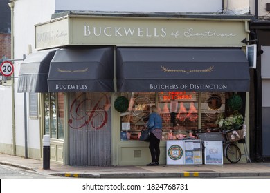 09/29/2020 Portsmouth, Hampshire, UK The Exterior Of Buckwells Of Southsea, A Typical Traditional English Butcher Shop