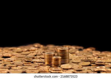 1, 2 and 5 cent euro copper cent money pieces as closeup in heap
