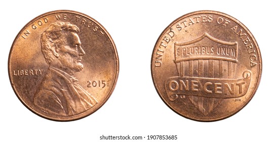 1 American Cent Coin On A White Background