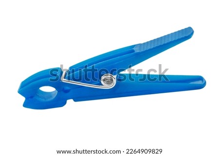 1 blue clothespin isolated on white background 
