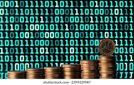 1 British pound coin with binary code background - Powered by Shutterstock